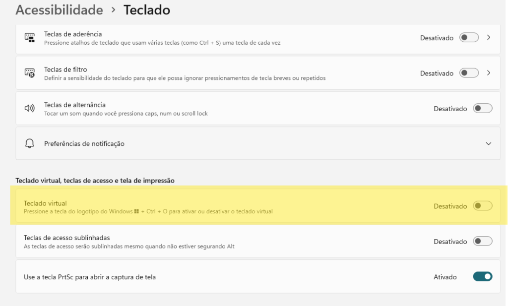 Como ativar o teclado virtual no notebook