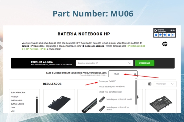 part number bateria hp notebook